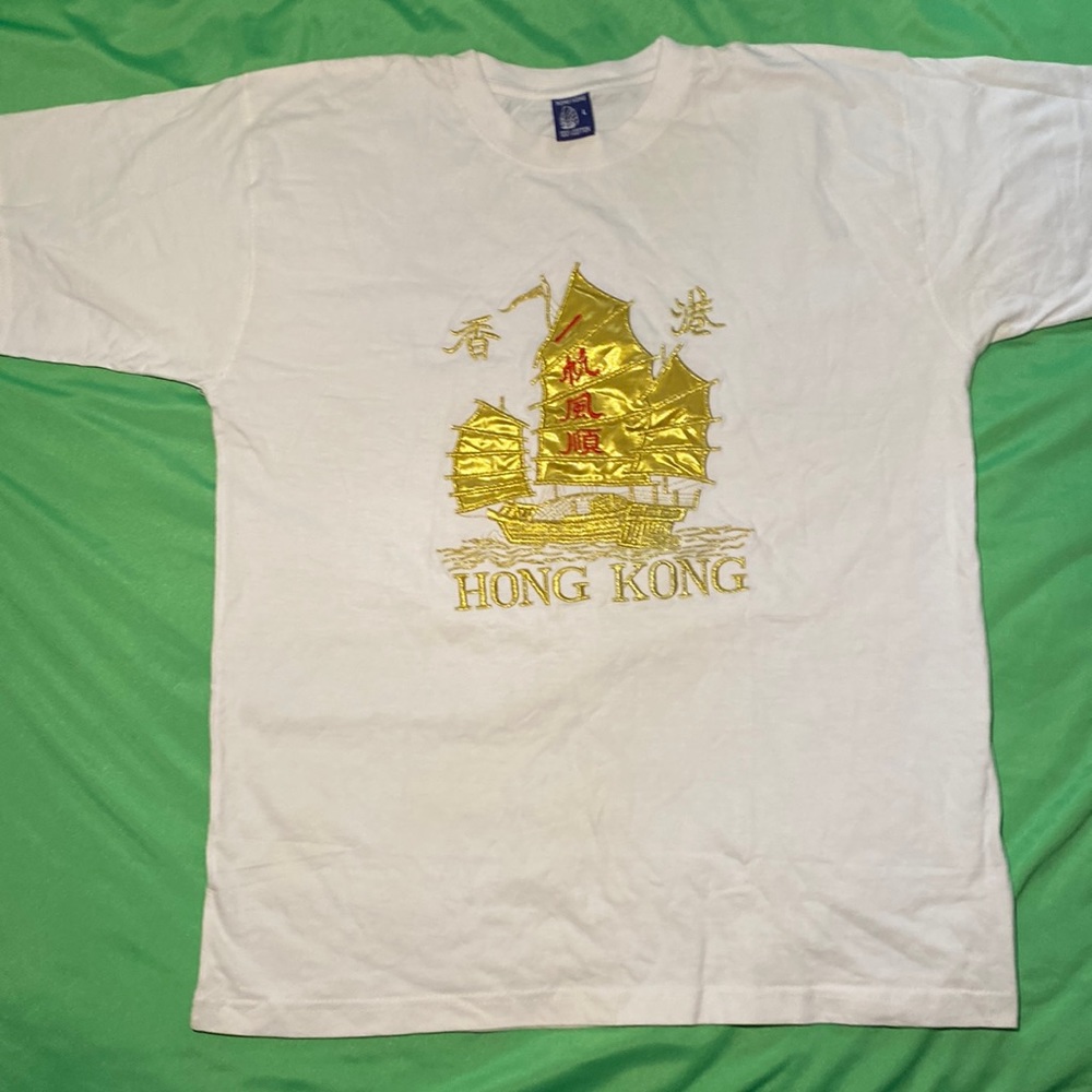 L White Hong Kong T- Shirt w/ Gold Embroidery